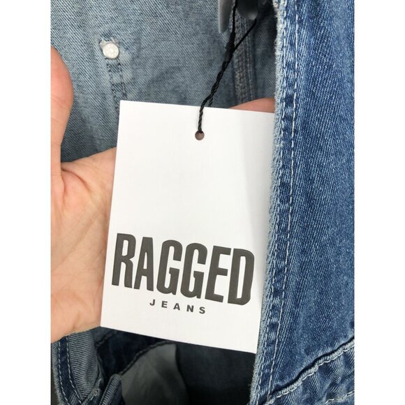 NWT The Ragged Priest Women's Denim Dude Overalls 32 Mid Blue Embroidered Logo - Picture 7 of 10